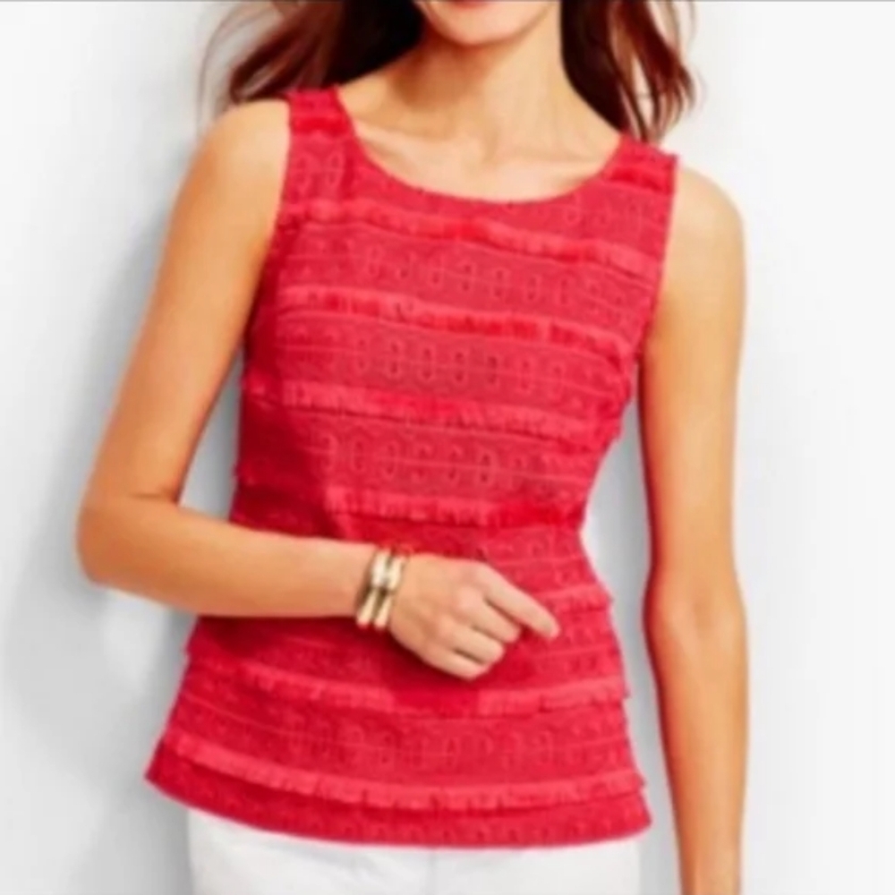 Talbots NWT pink lace and fringe look shirt size 4 with a button back